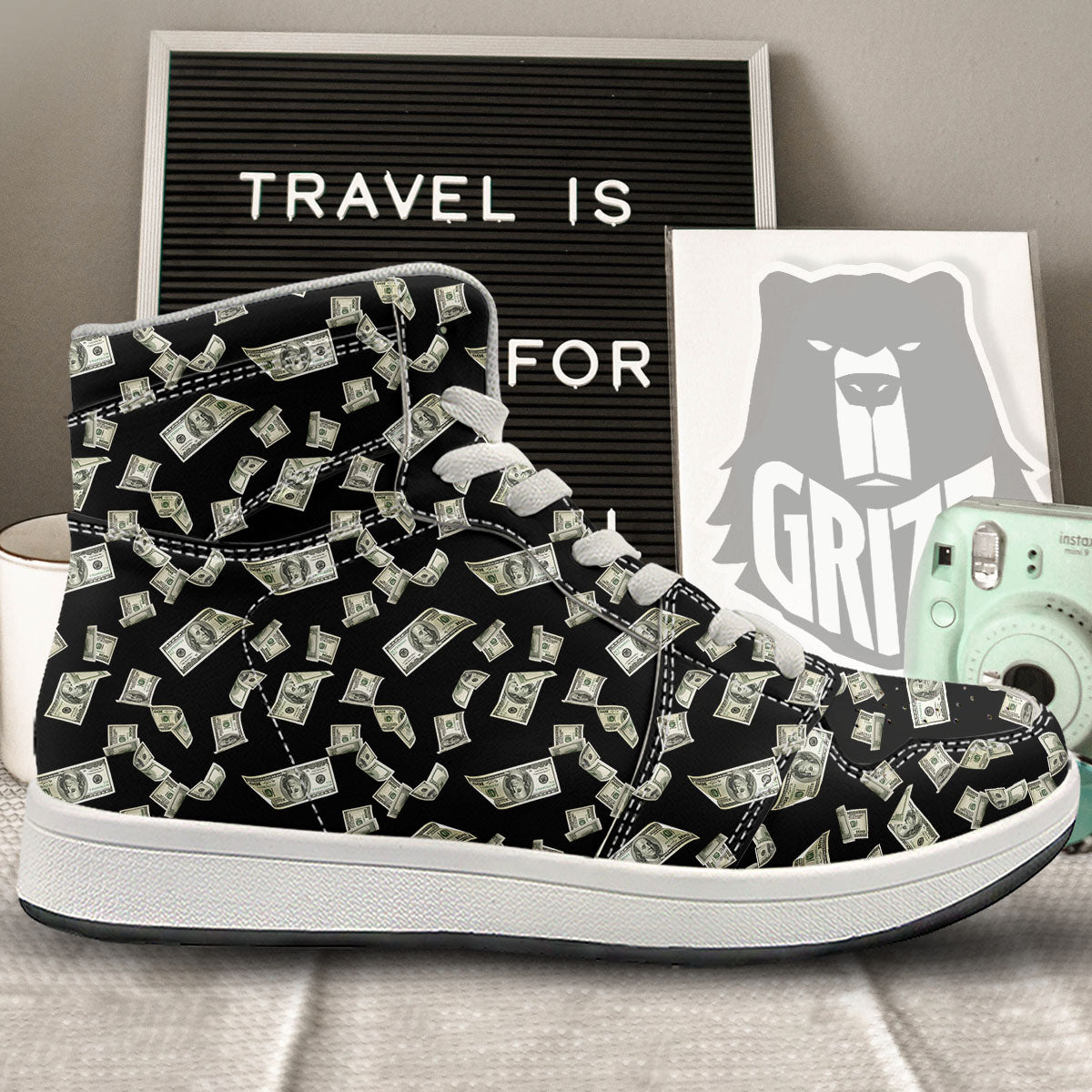 Flying US Dollar Money Print High Top Sneakers-grizzshop