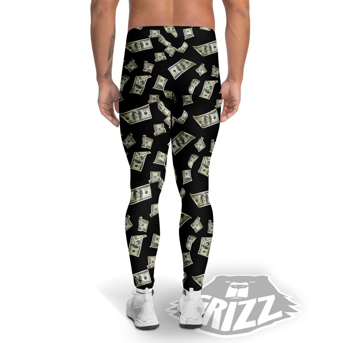 Flying US Dollar Money Print Men's Leggings-grizzshop