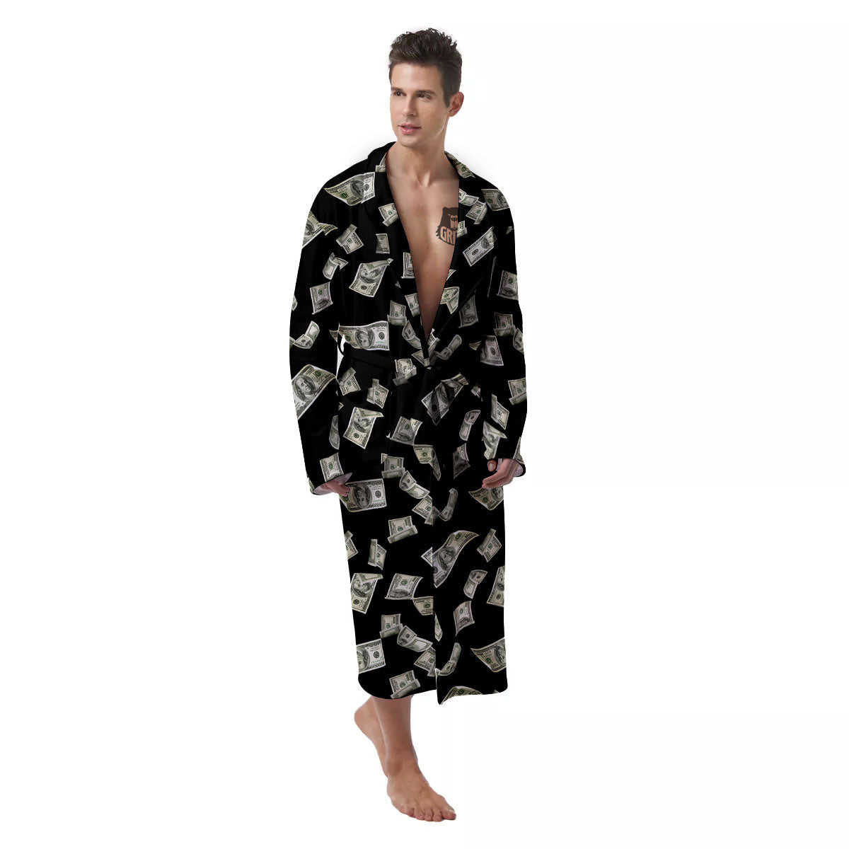 Flying US Dollar Money Print Men's Robe-grizzshop