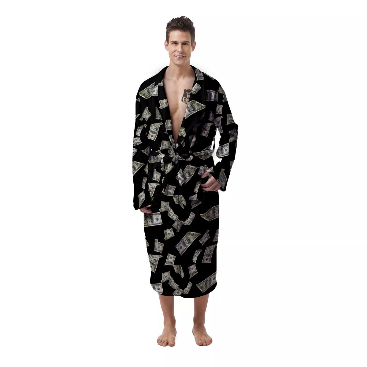 Flying US Dollar Money Print Men's Robe-grizzshop