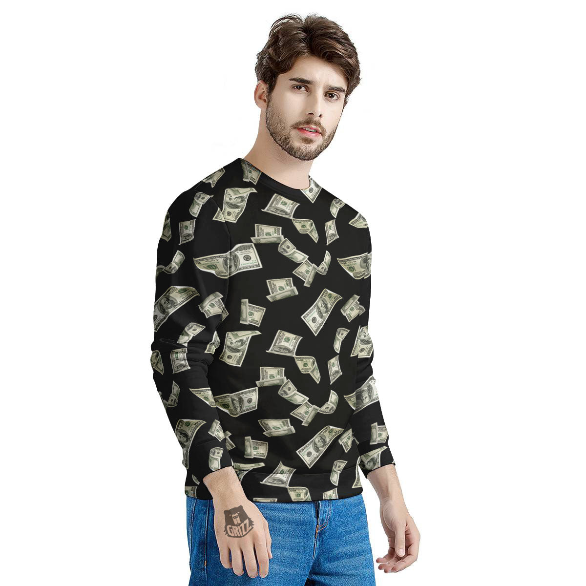 Flying US Dollar Money Print Men's Sweatshirt-grizzshop