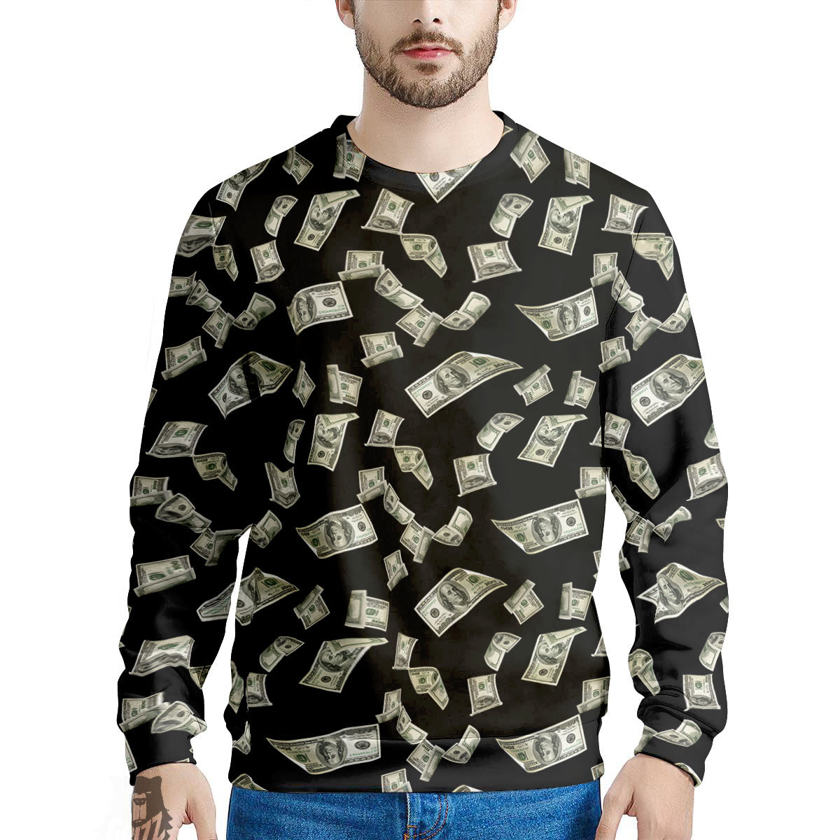 Flying US Dollar Money Print Men's Sweatshirt-grizzshop