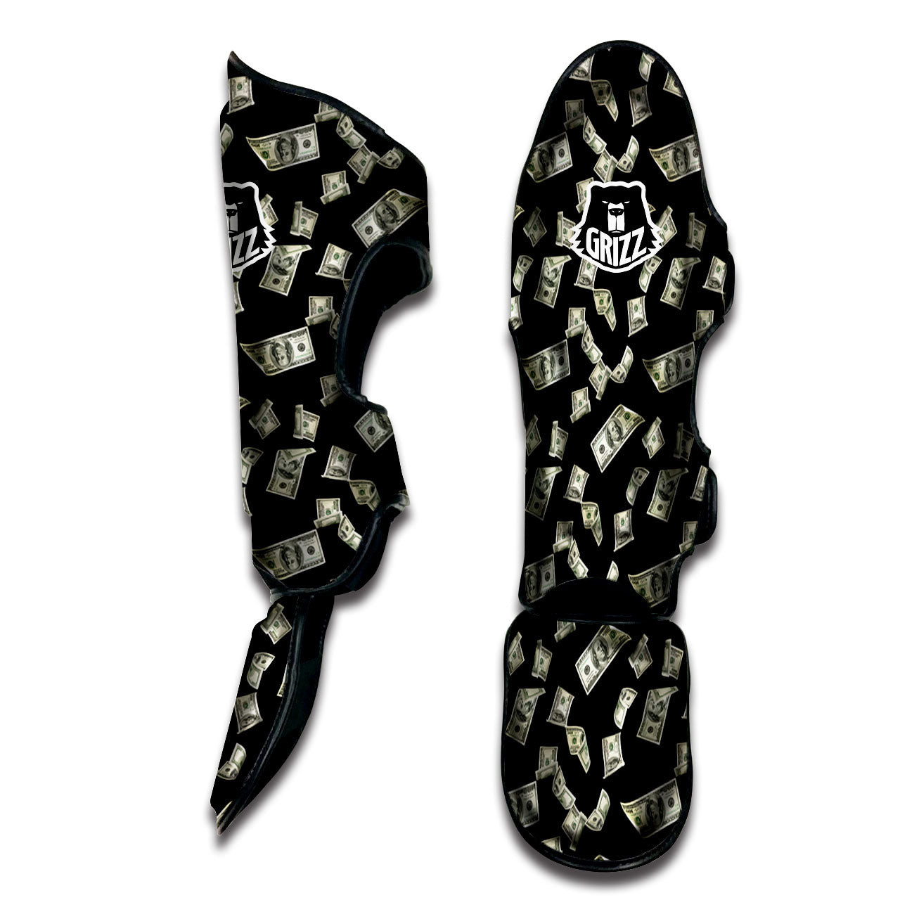 Flying US Dollar Money Print Muay Thai Shin Guards-grizzshop