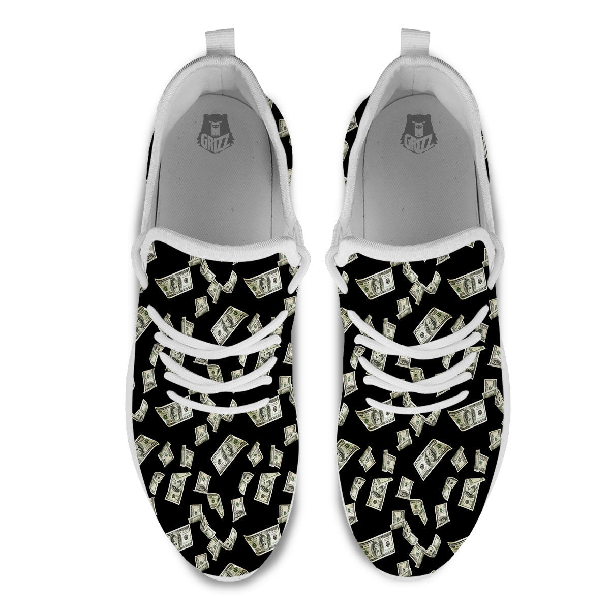 Flying US Dollar Money Print White Athletic Shoes-grizzshop