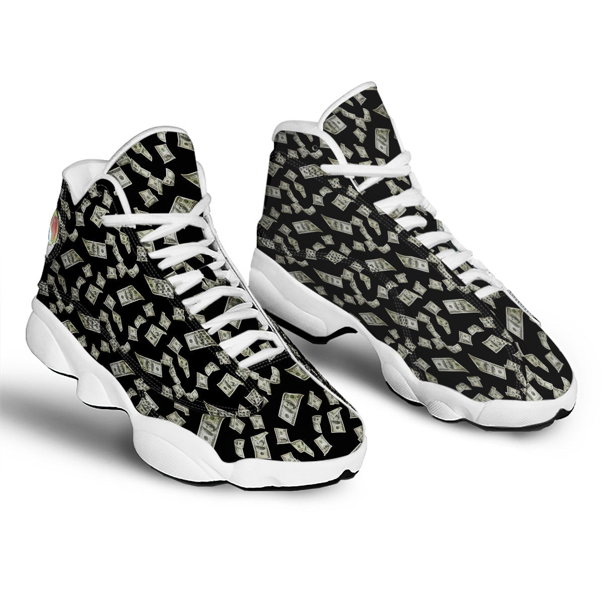 Flying US Dollar Money Print White Basketball Shoes-grizzshop
