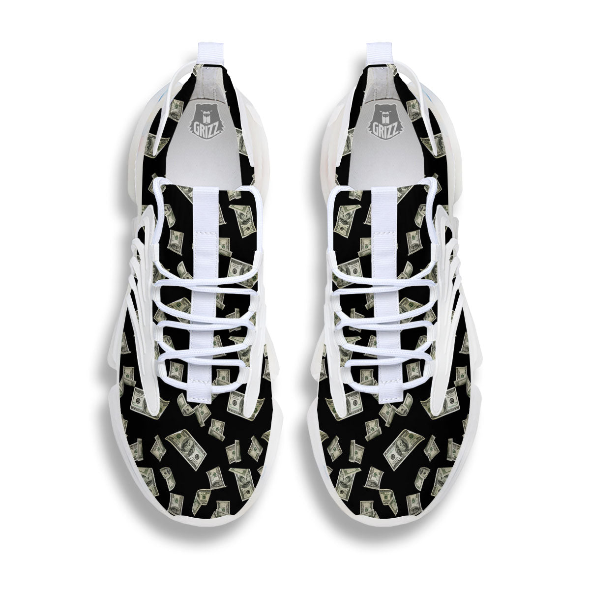 Flying US Dollar Money Print White Gym Shoes-grizzshop