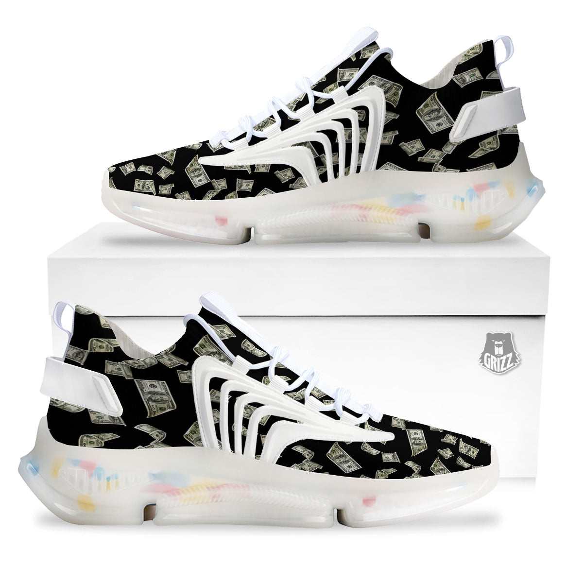 Flying US Dollar Money Print White Gym Shoes-grizzshop