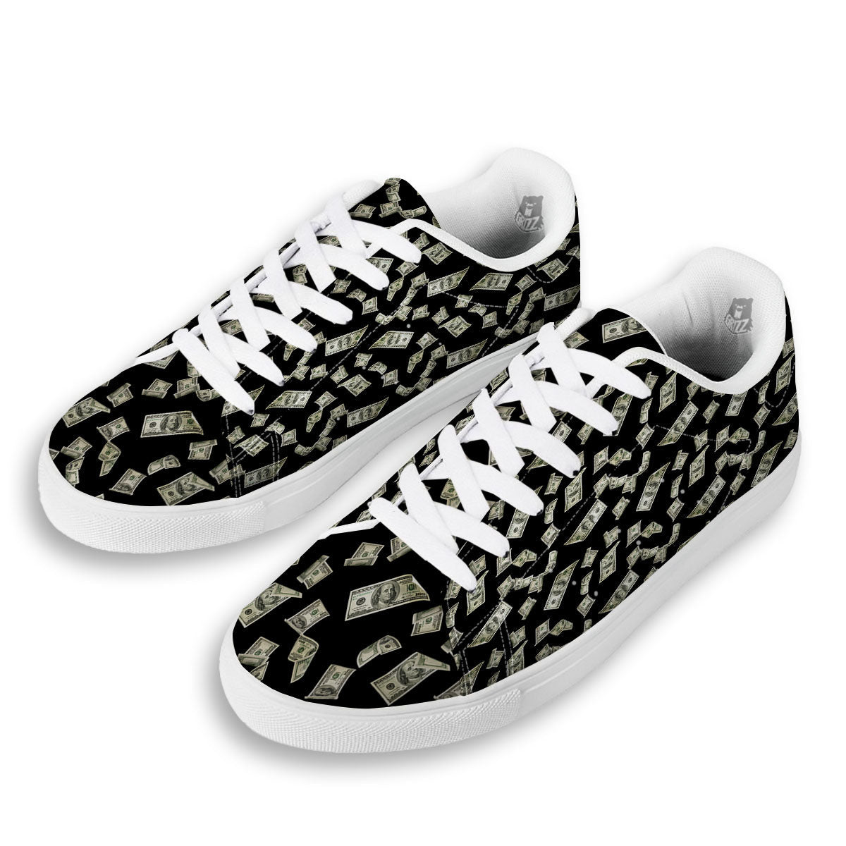Flying US Dollar Money Print White Low Top Sneakers-grizzshop