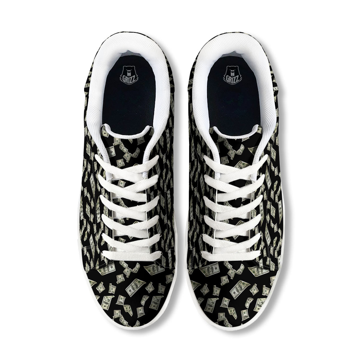 Flying US Dollar Money Print White Low Top Sneakers-grizzshop