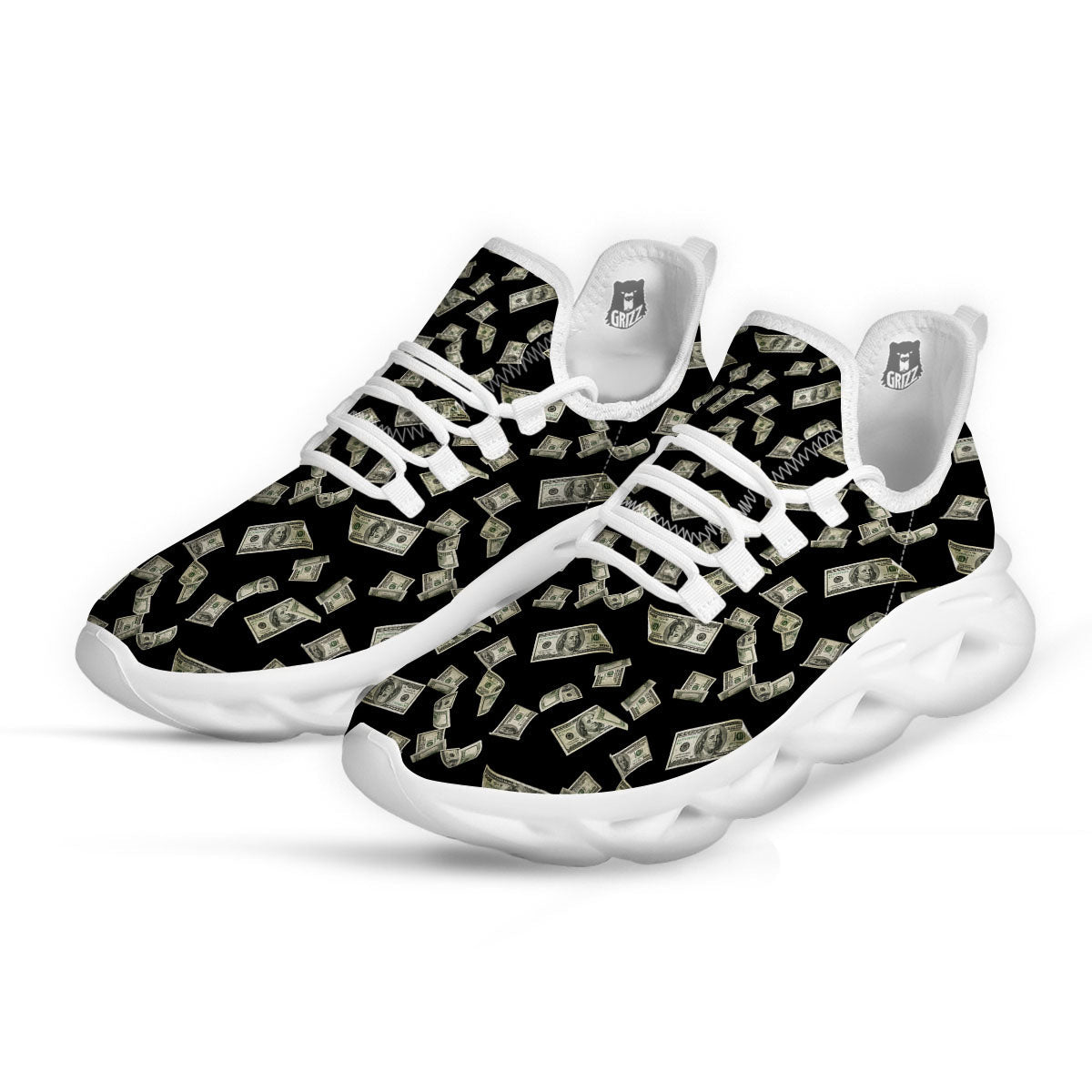 Flying US Dollar Money Print White Running Shoes-grizzshop