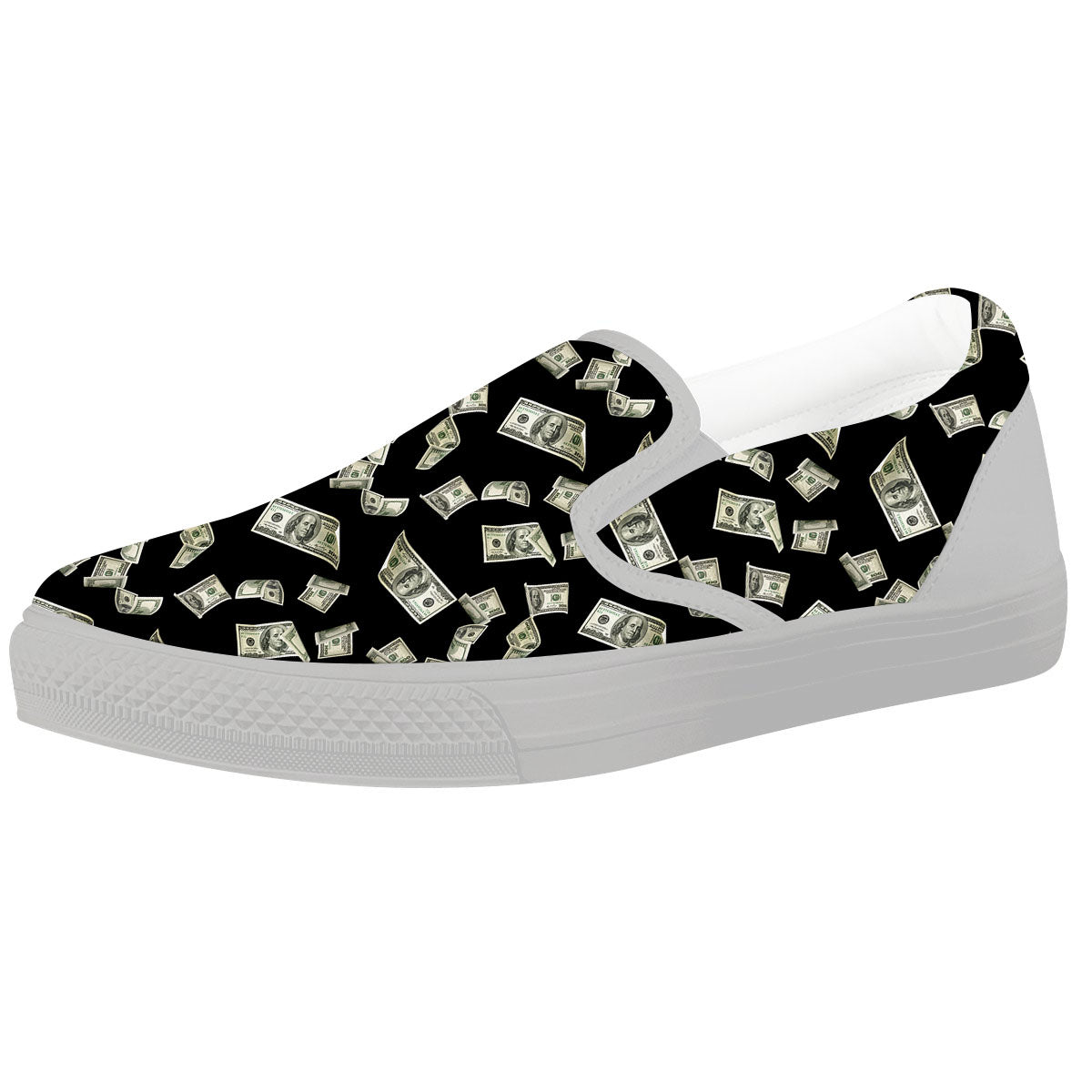 Flying US Dollar Money Print White Slip On Shoes-grizzshop