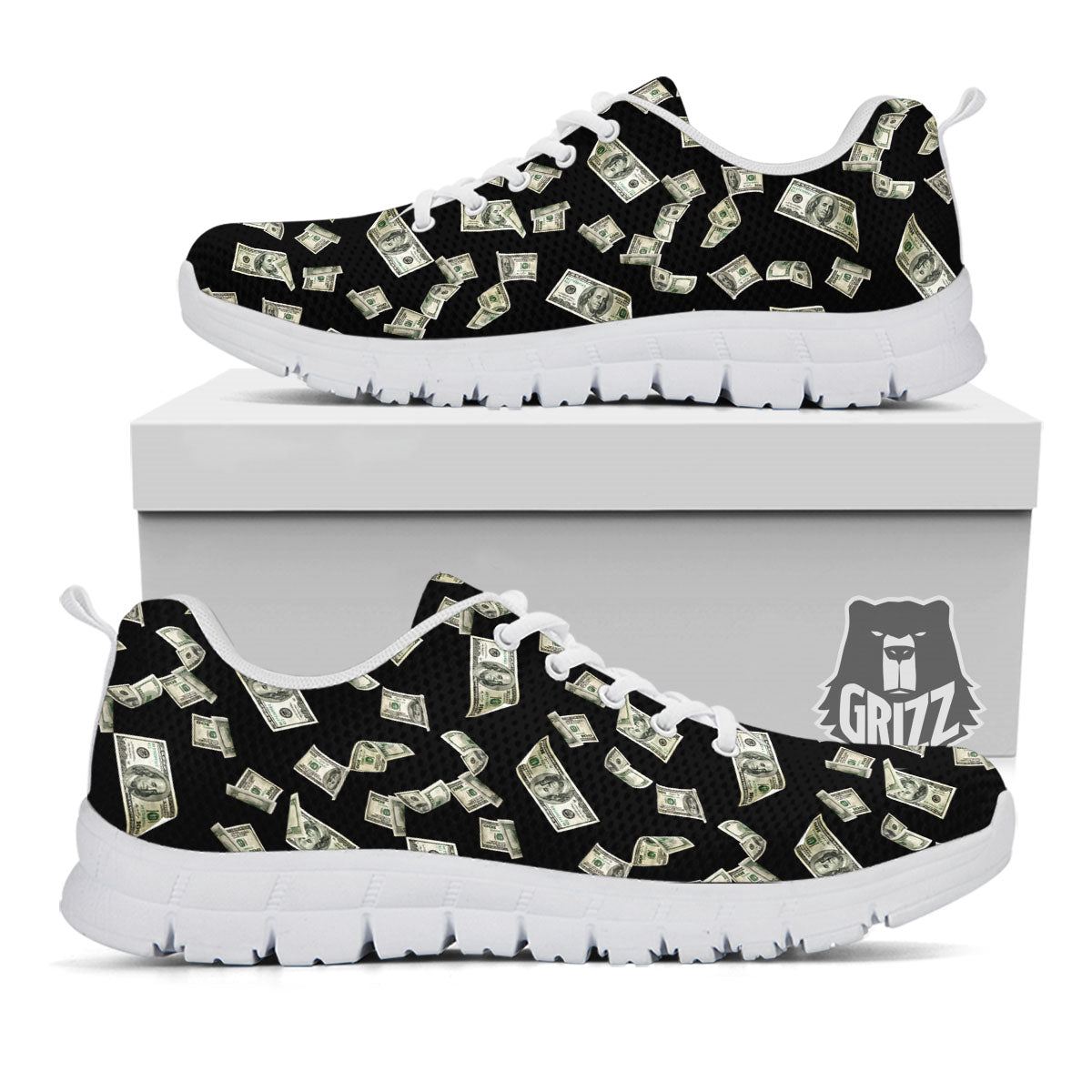 Flying US Dollar Money Print White Sneaker-grizzshop