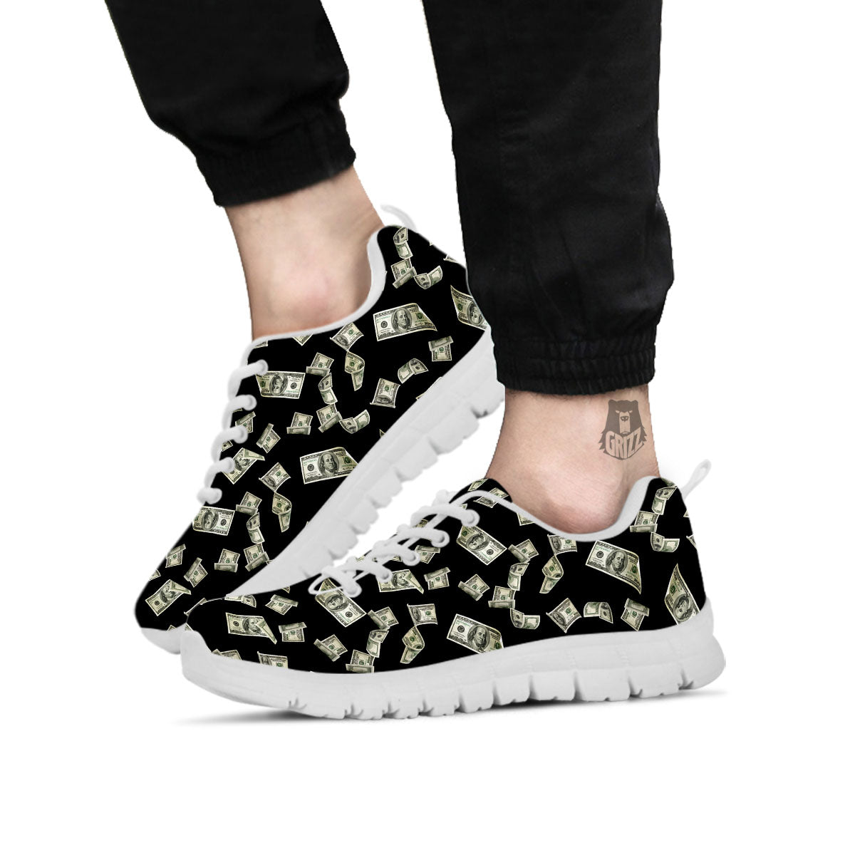 Flying US Dollar Money Print White Sneaker-grizzshop
