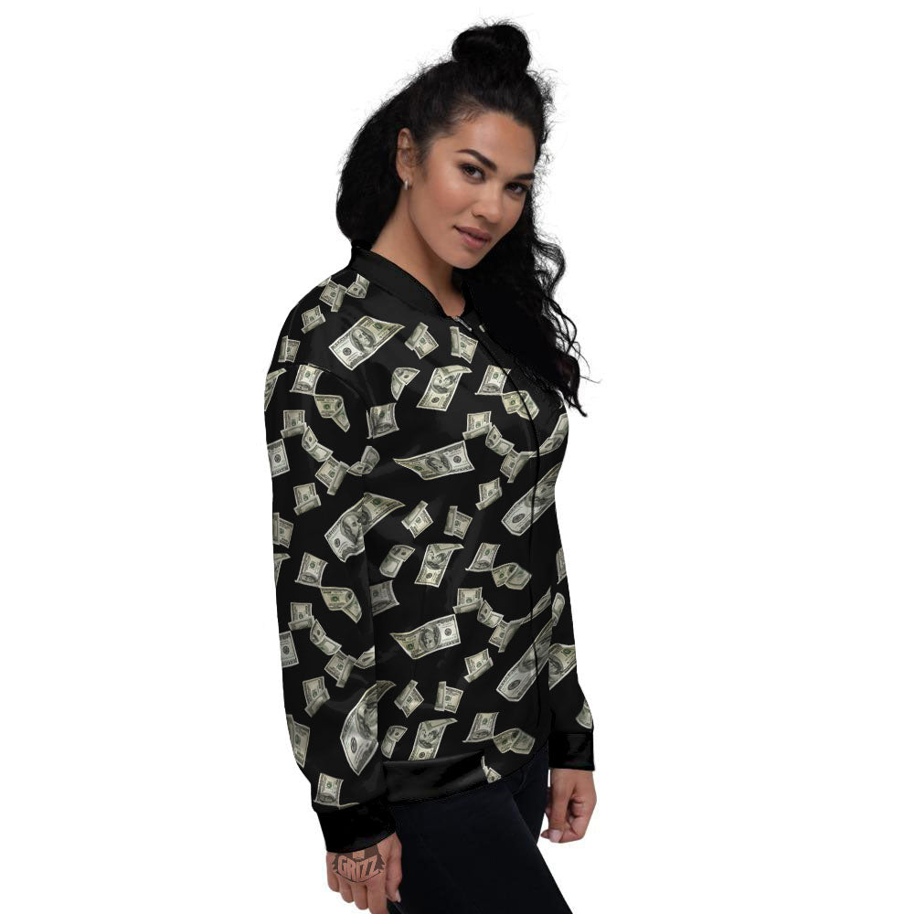 Flying US Dollar Money Print Women's Bomber Jacket-grizzshop
