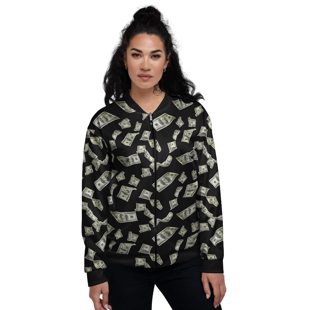 Flying US Dollar Money Print Women's Bomber Jacket-grizzshop