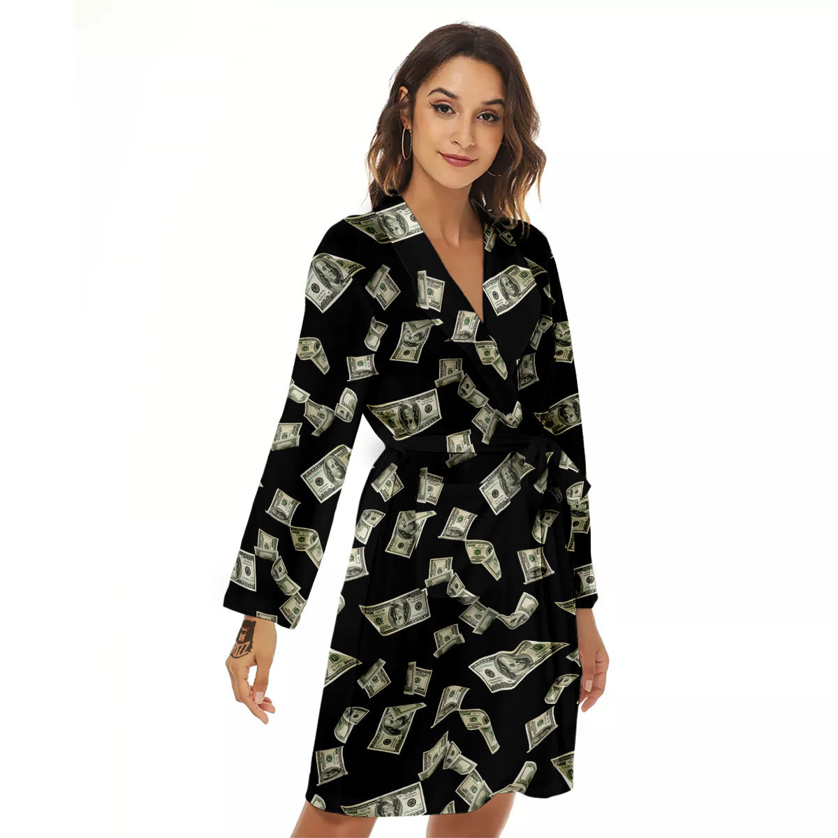 Flying US Dollar Money Print Women's Robe-grizzshop