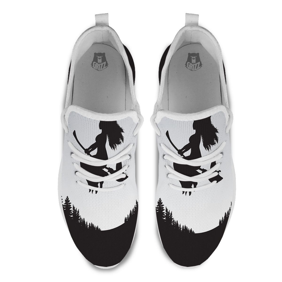 Flying Witch Cat Halloween Print White Athletic Shoes-grizzshop