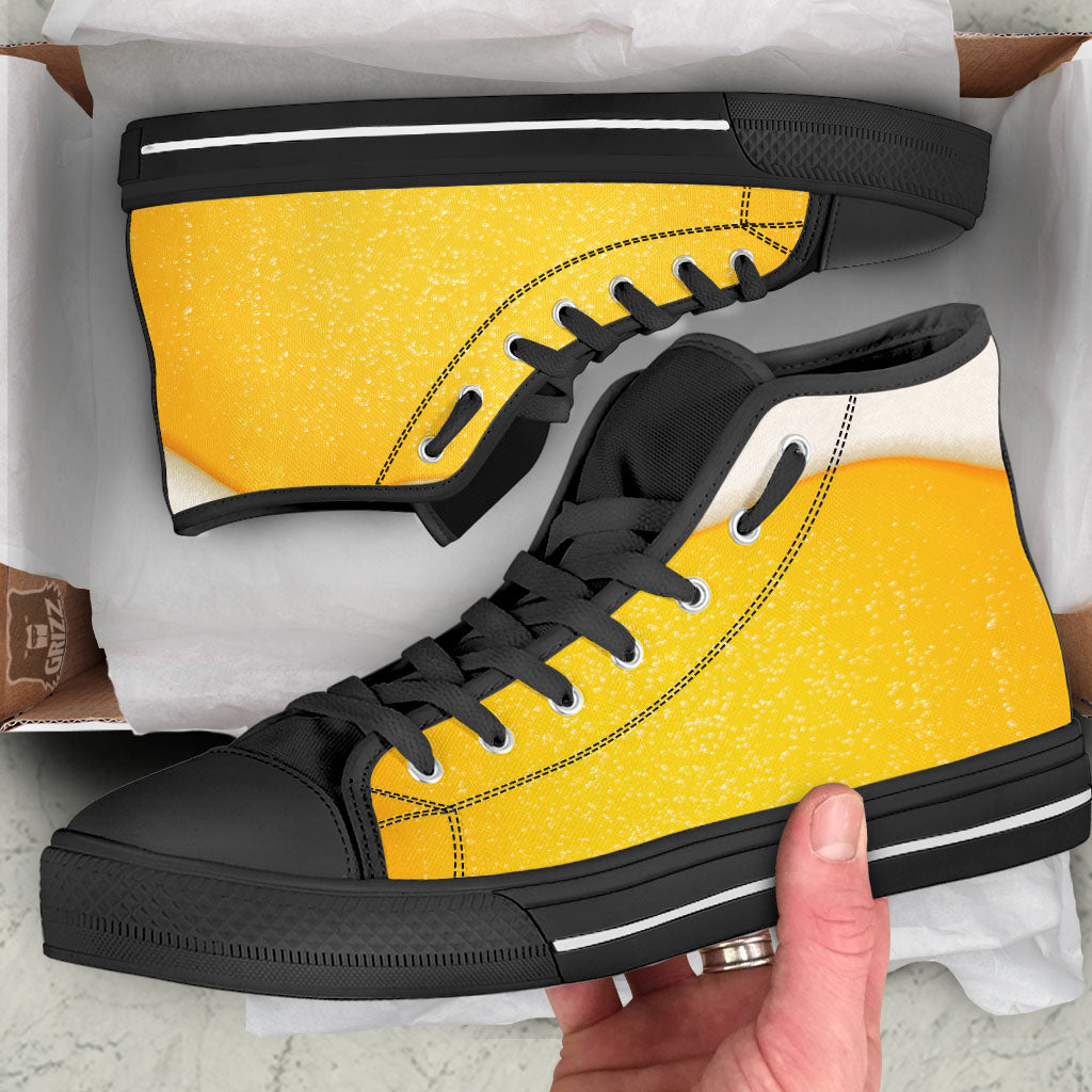 Foam And Beer Print Black High Top Shoes-grizzshop