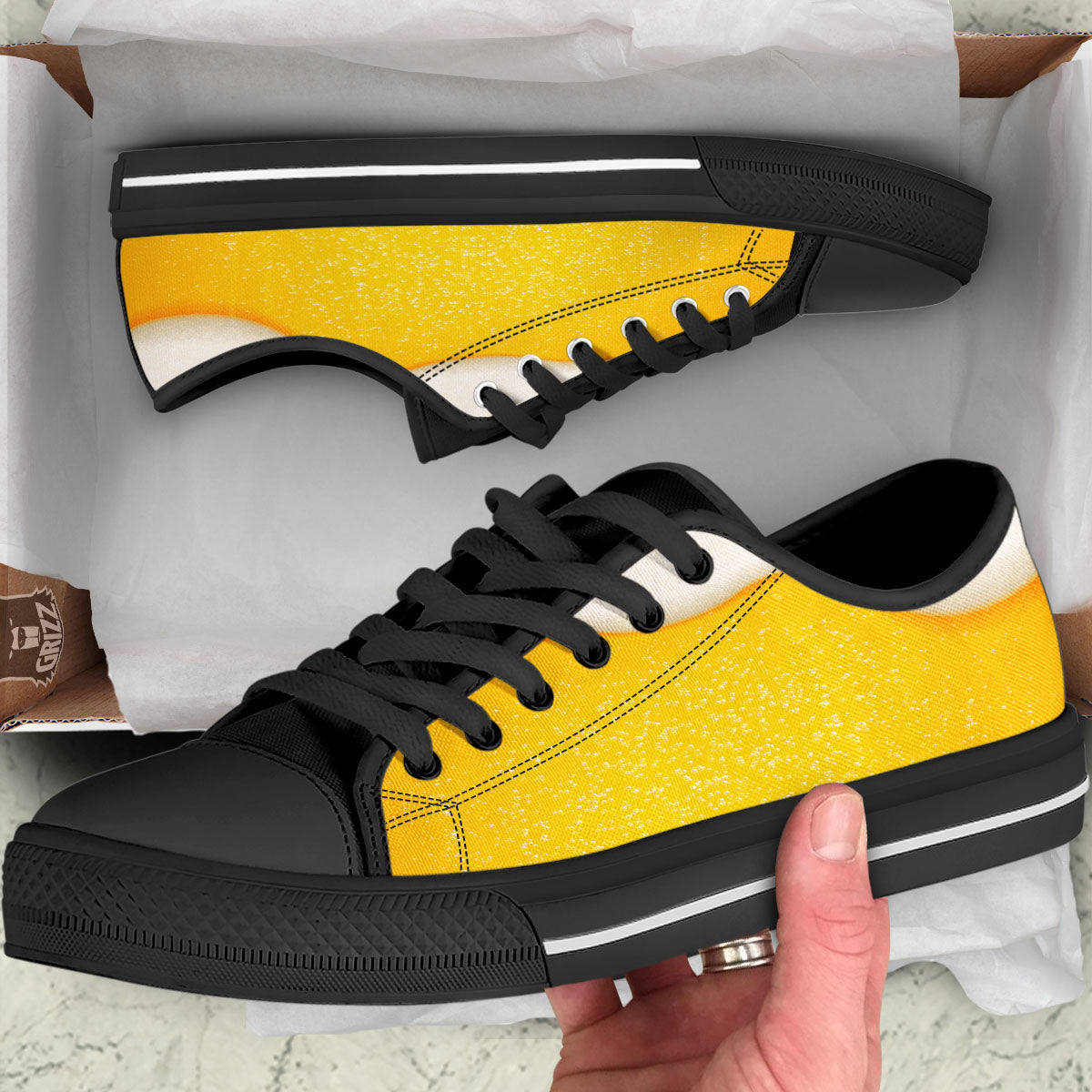 Foam And Beer Print Black Low Top Shoes-grizzshop
