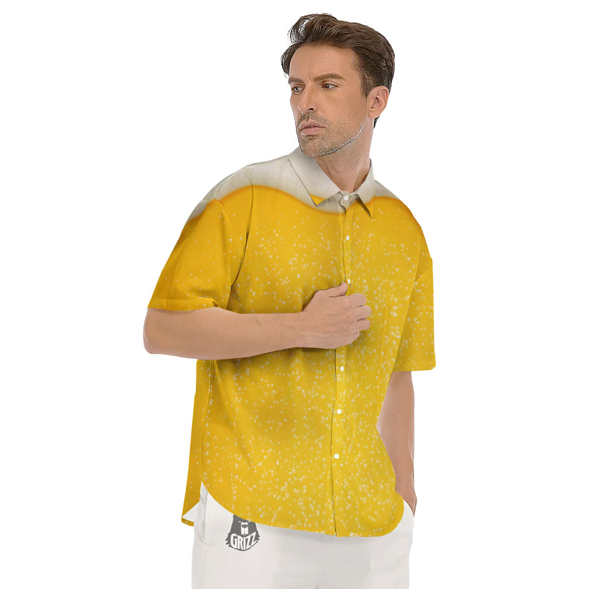 Foam And Beer Print Men's Short Sleeve Shirts-grizzshop
