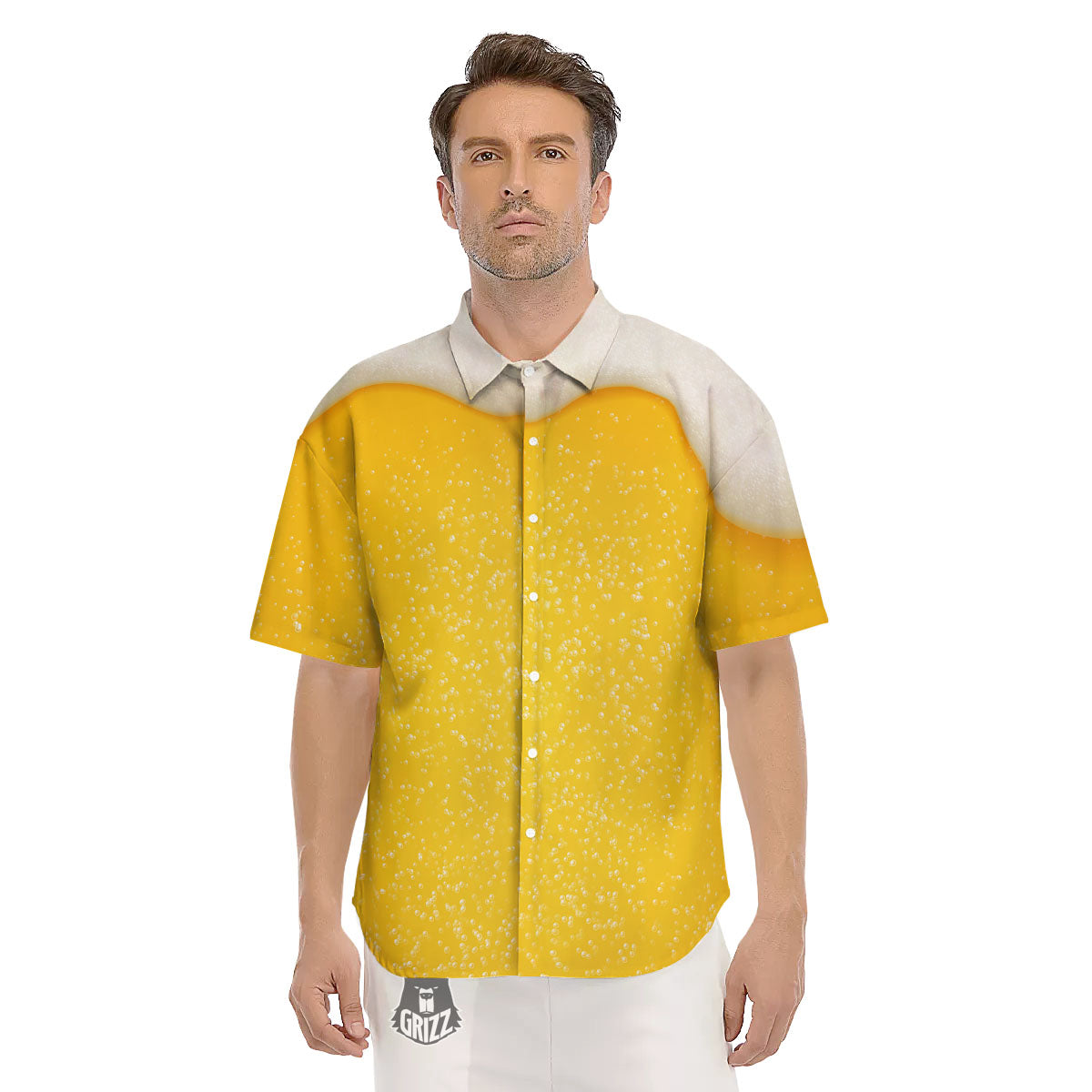 Foam And Beer Print Men's Short Sleeve Shirts-grizzshop