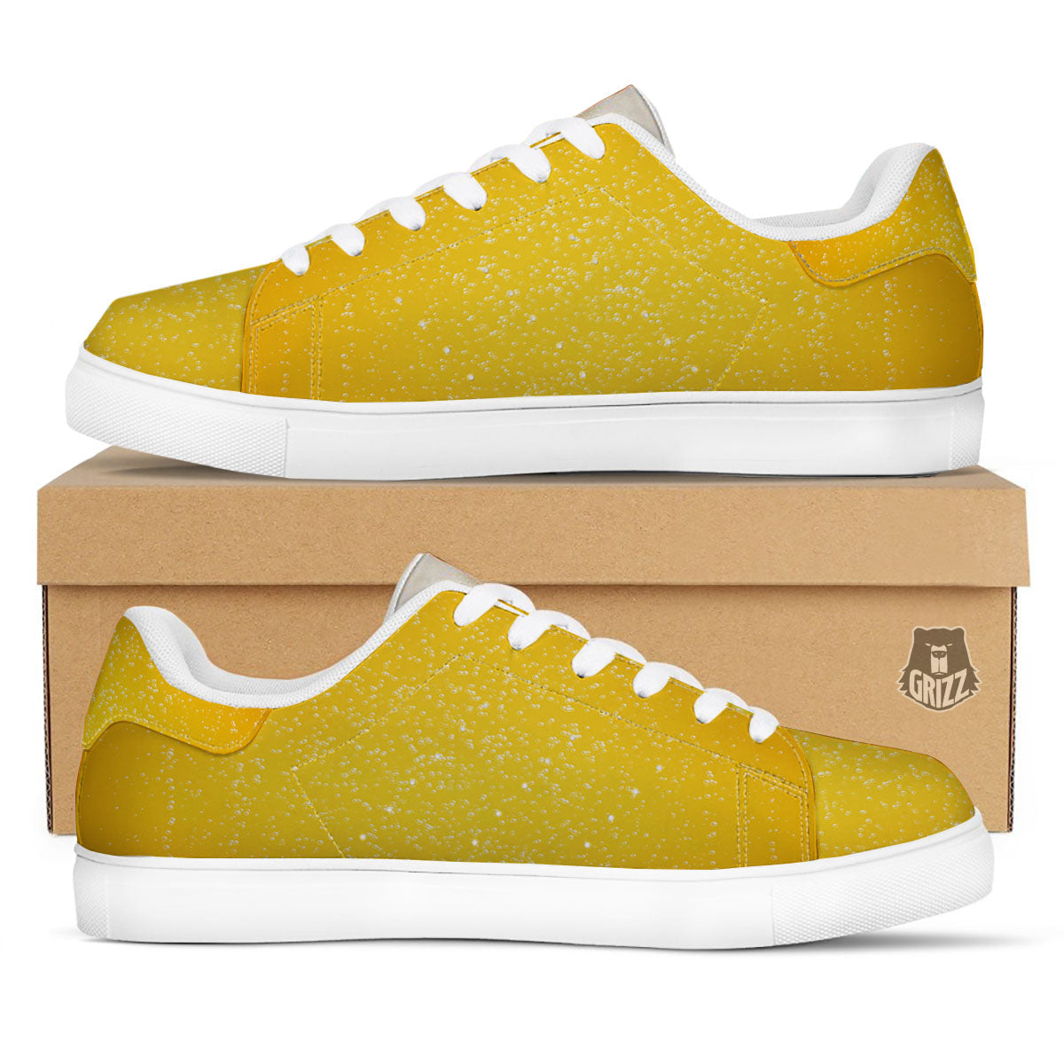 Foam And Beer Print White Low Top Sneakers-grizzshop