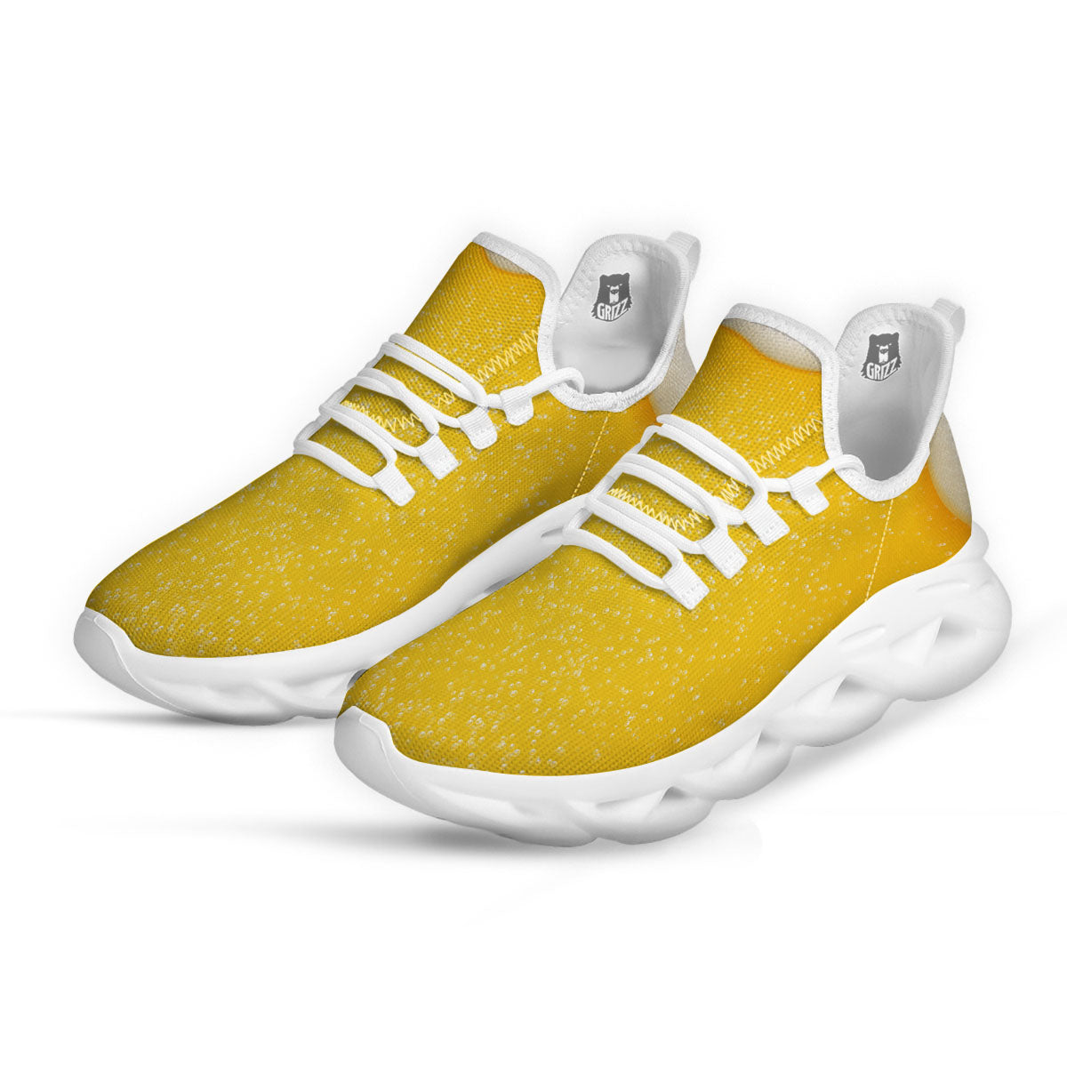 Foam And Beer Print White Running Shoes-grizzshop