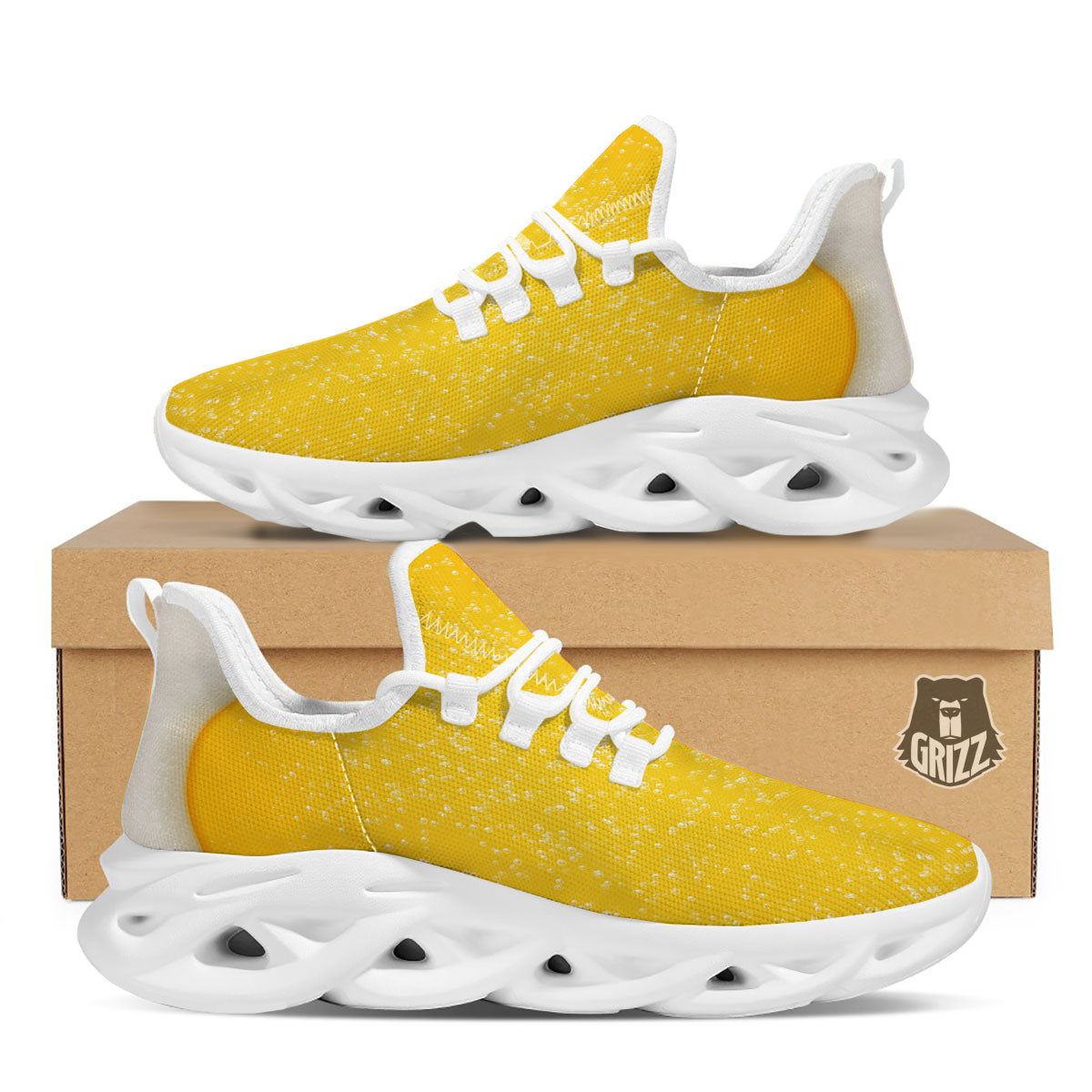 Foam And Beer Print White Running Shoes-grizzshop