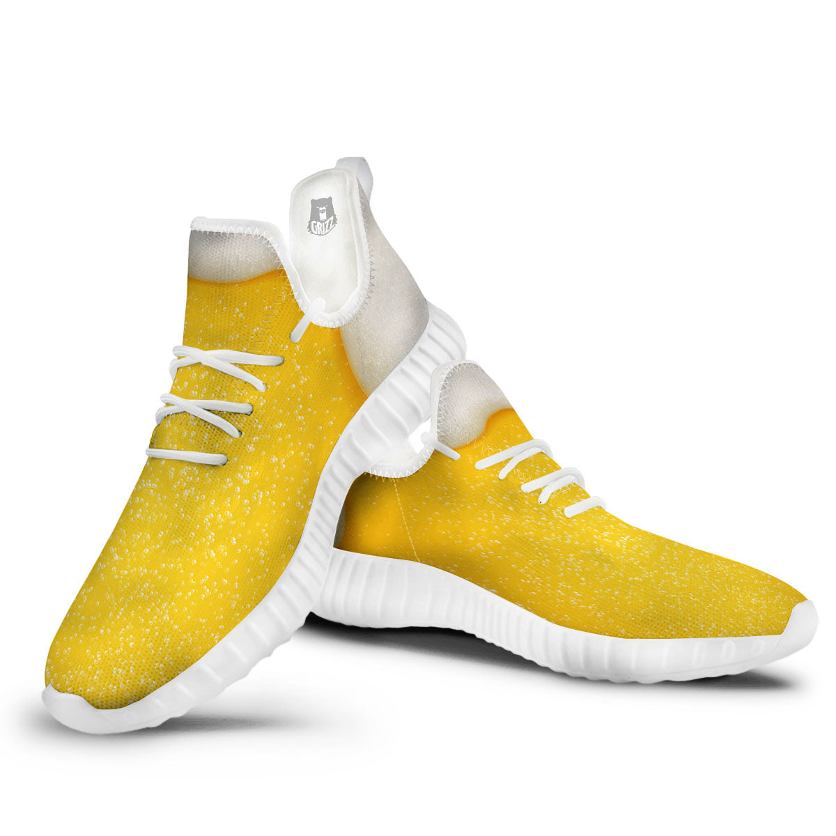 Foam And Beer Print White Walking Shoes-grizzshop