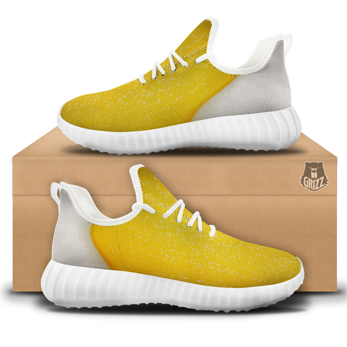 Foam And Beer Print White Walking Shoes-grizzshop