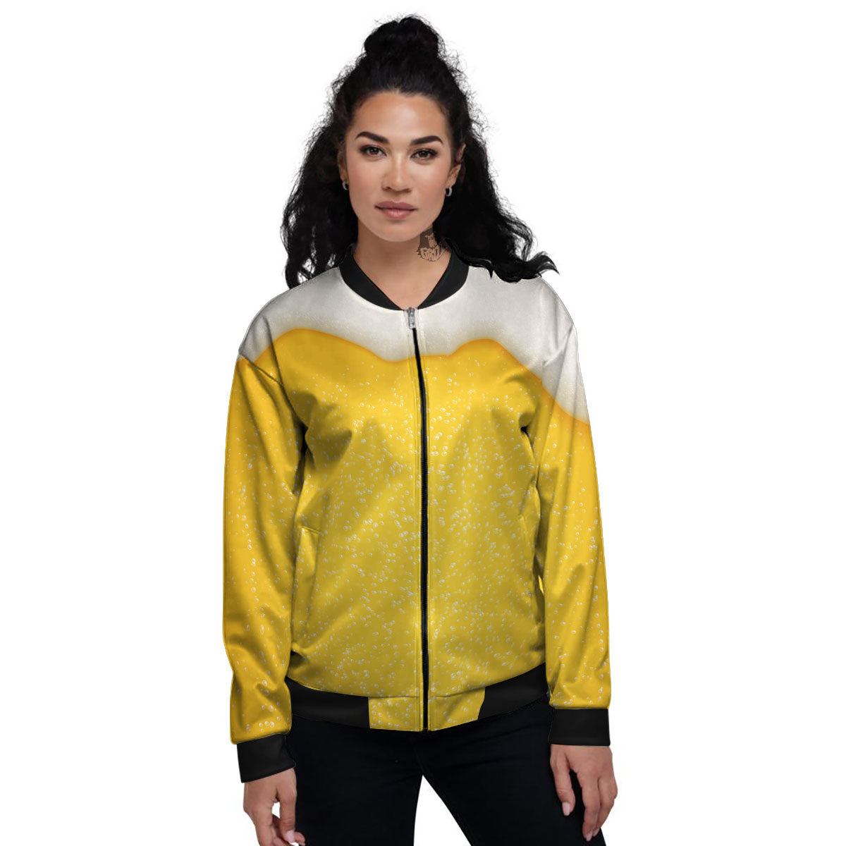 Foam And Beer Print Women's Bomber Jacket-grizzshop