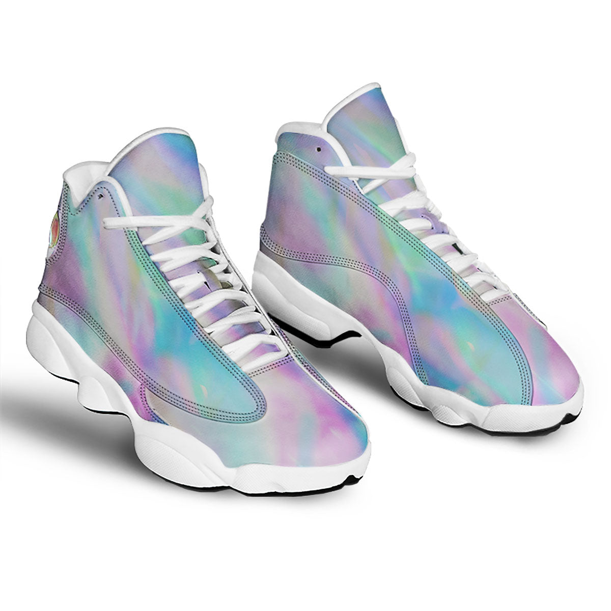 Foil Holographic Print White Basketball Shoes-grizzshop