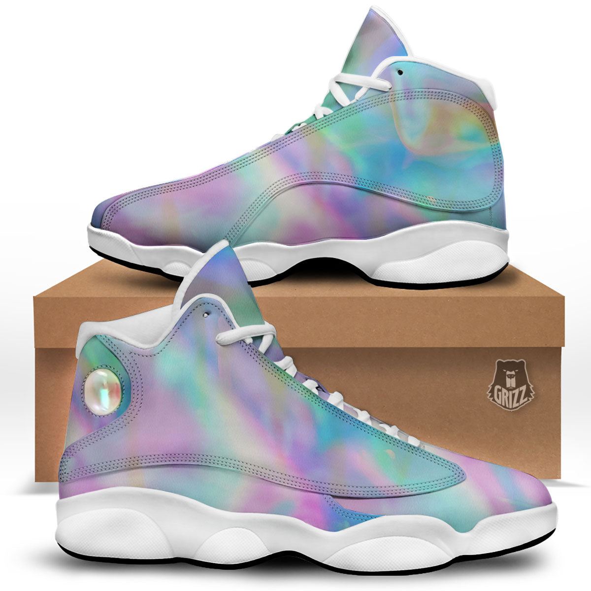 Foil Holographic Print White Basketball Shoes-grizzshop
