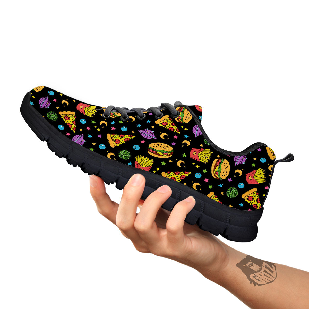 Food Planets Print Pattern Black Sneaker-grizzshop