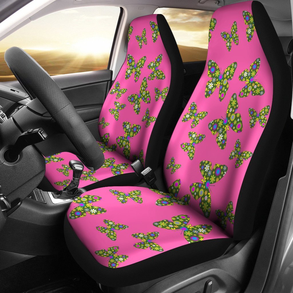 Foral Pink Butterfly Universal Fit Car Seat Covers-grizzshop