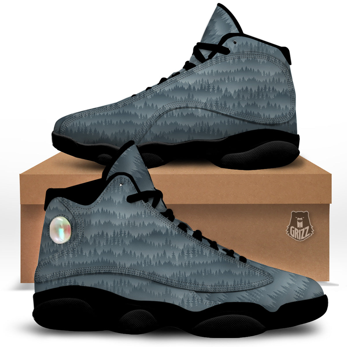 Forest And Mist Print Pattern Black Basketball Shoes-grizzshop