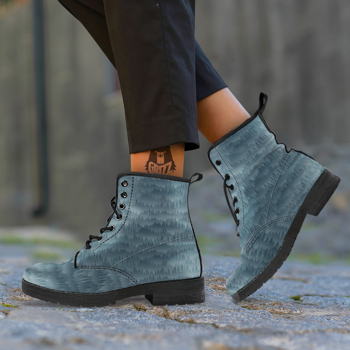 Forest And Mist Print Pattern Leather Boots-grizzshop