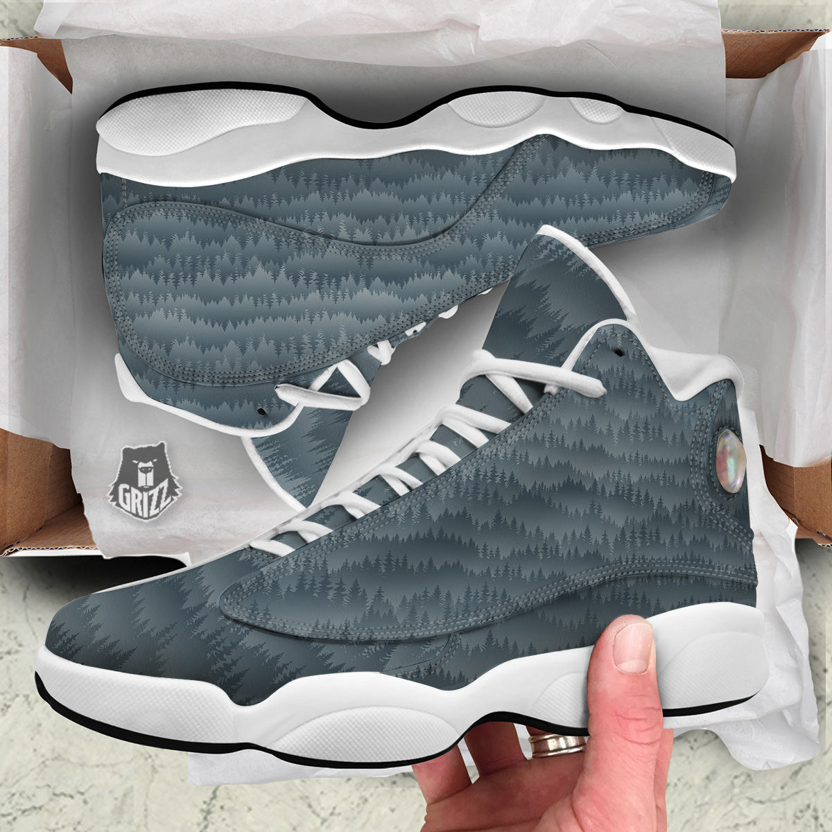 Forest And Mist Print Pattern White Basketball Shoes-grizzshop