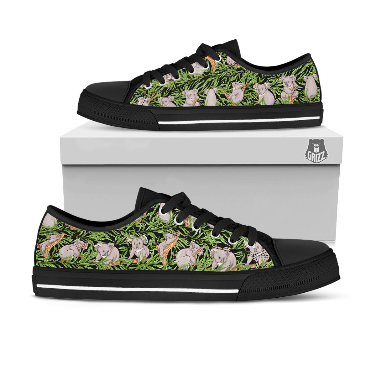 Forest Koala Print Pattern Black Low Top Shoes-grizzshop