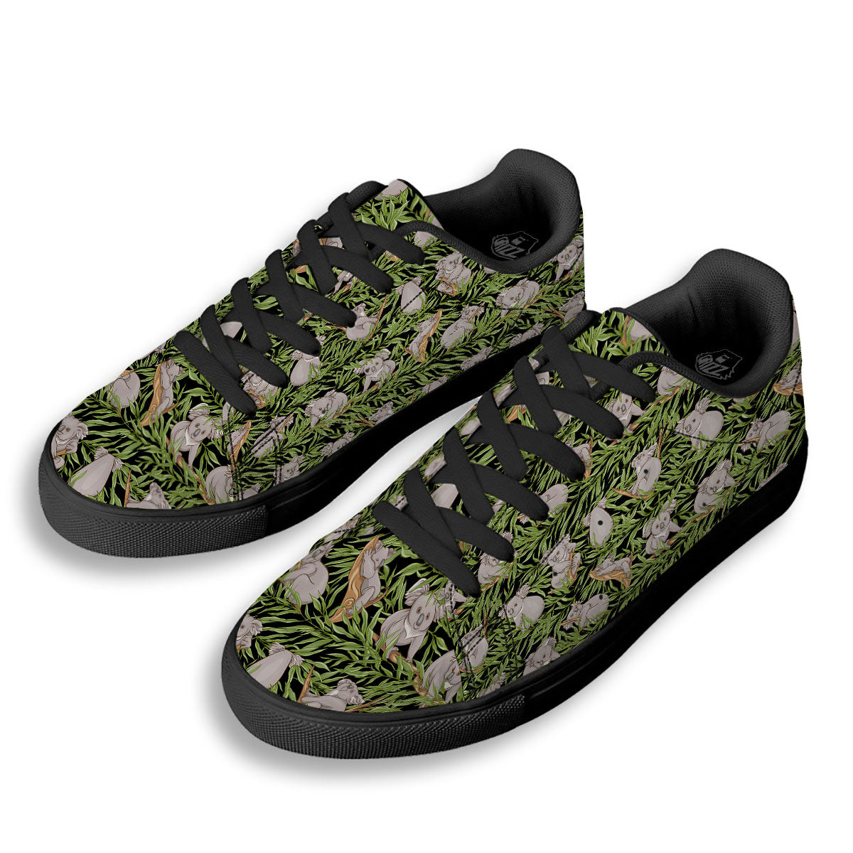 Forest Koala Print Pattern Black Low Top Sneakers-grizzshop