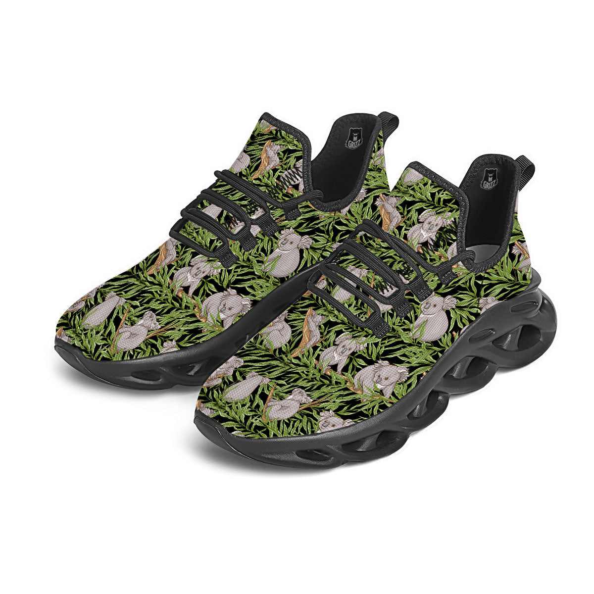 Forest Koala Print Pattern Black Running Shoes-grizzshop