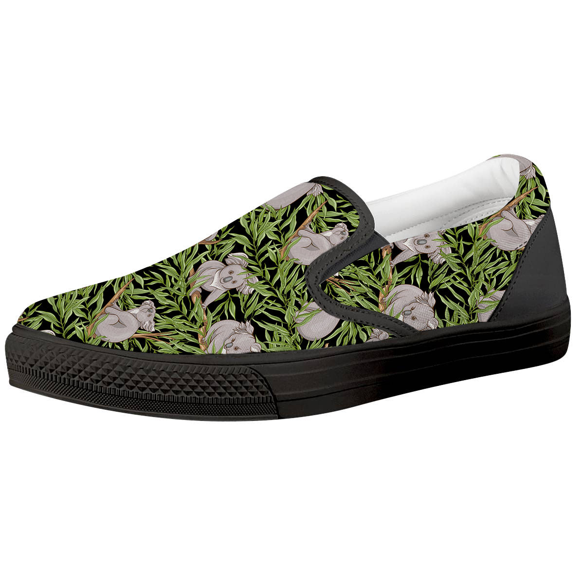 Forest Koala Print Pattern Black Slip On Shoes-grizzshop