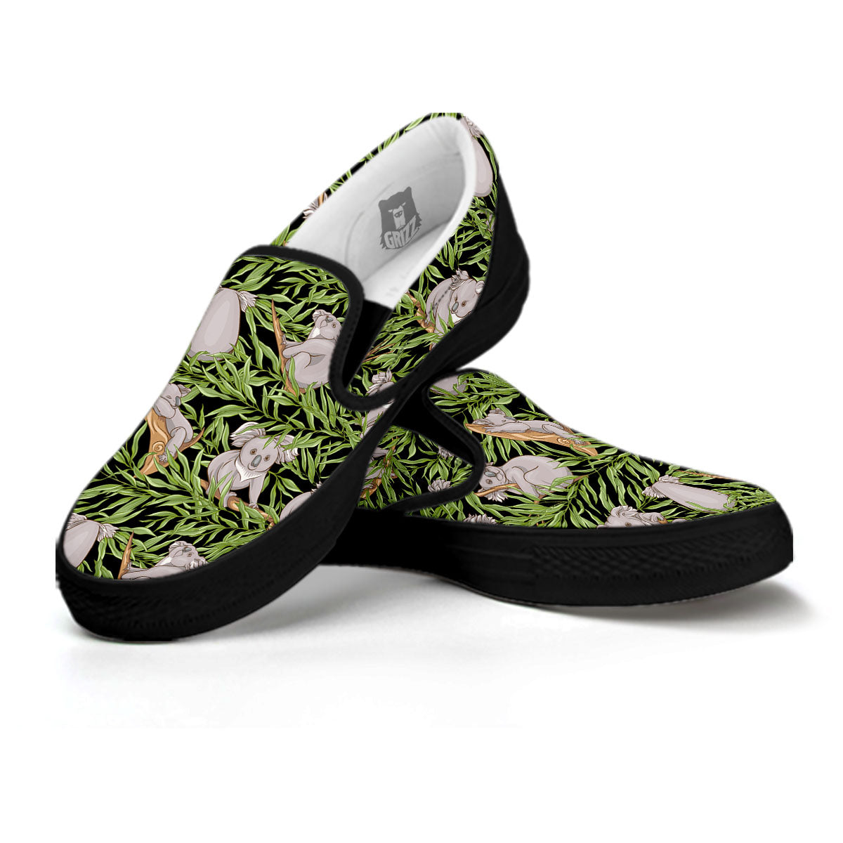 Forest Koala Print Pattern Black Slip On Shoes-grizzshop