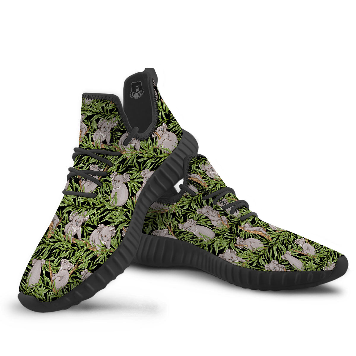 Forest Koala Print Pattern Black Walking Shoes-grizzshop