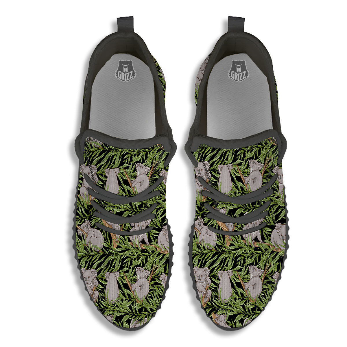 Forest Koala Print Pattern Black Walking Shoes-grizzshop
