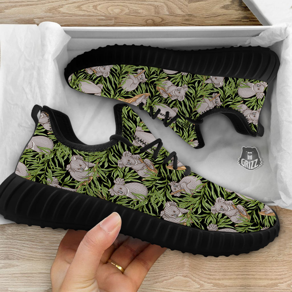 Forest Koala Print Pattern Black Walking Shoes-grizzshop