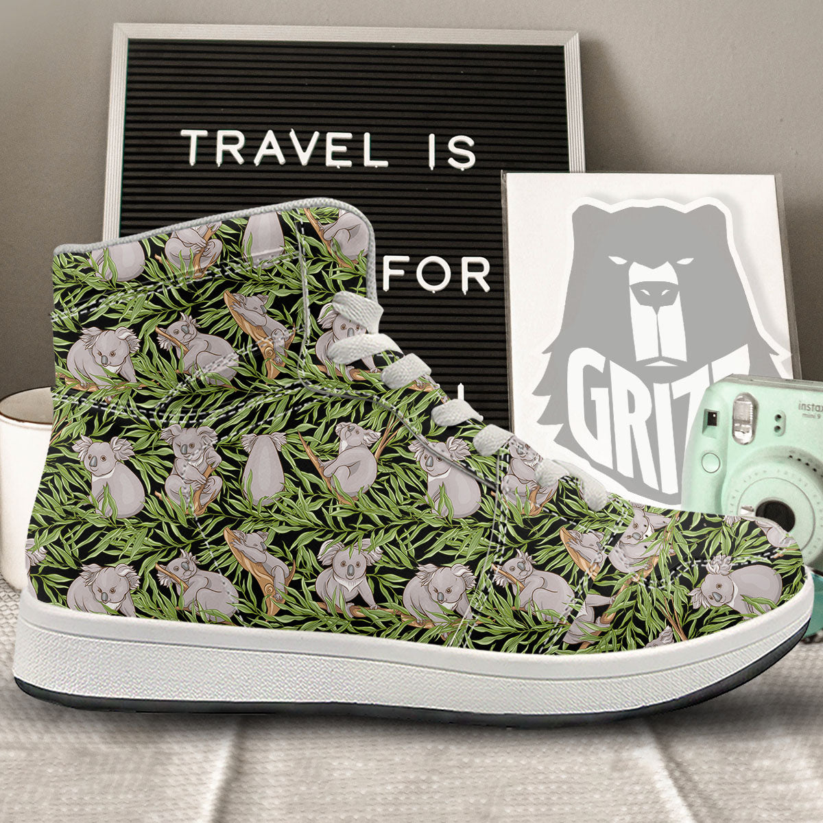 Forest Koala Print Pattern High Top Sneakers-grizzshop