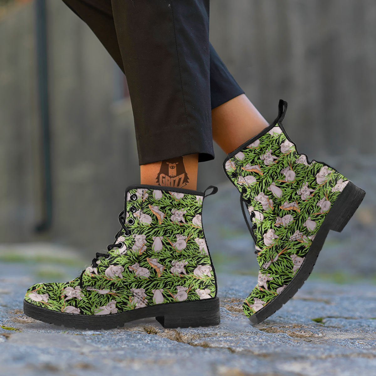 Forest Koala Print Pattern Leather Boots-grizzshop
