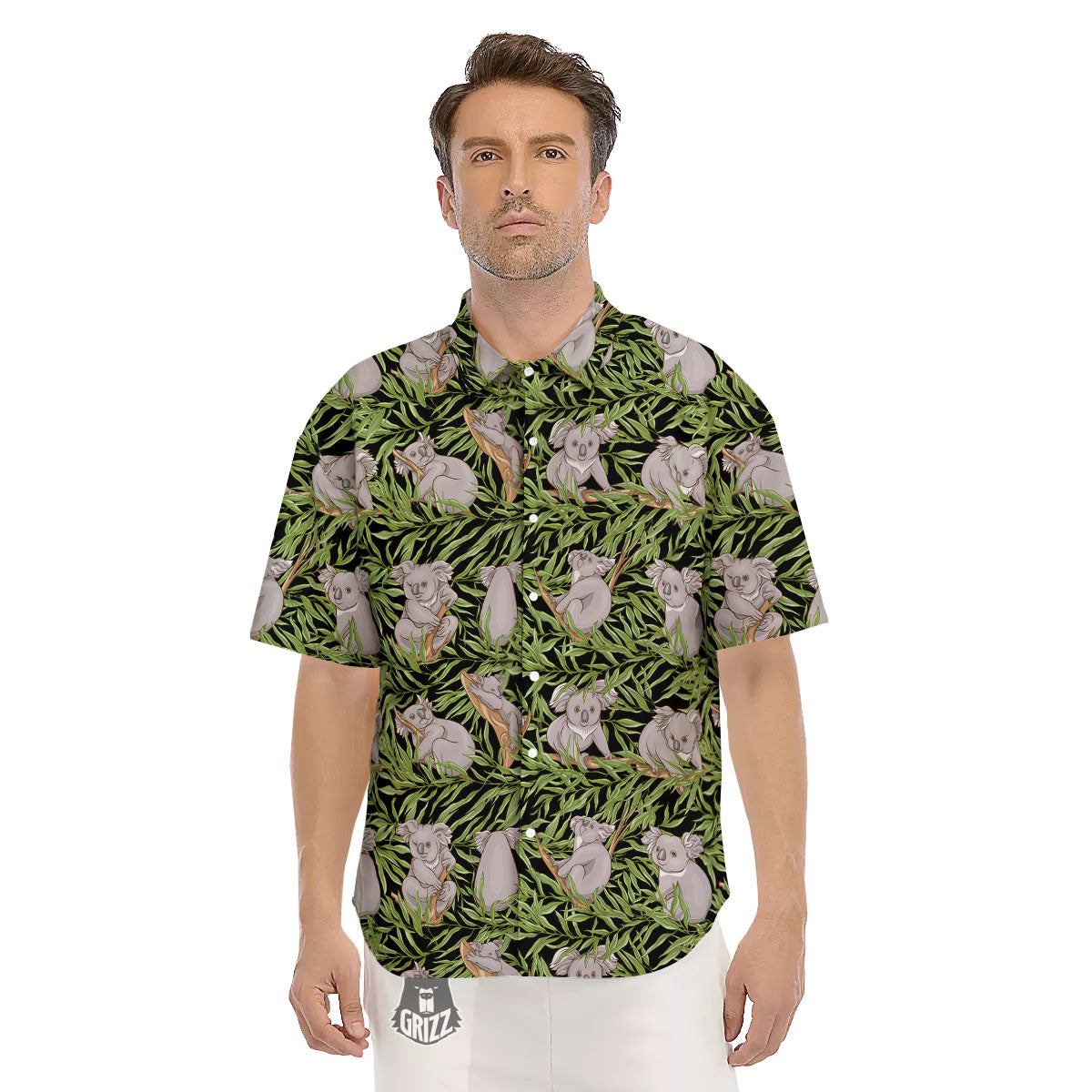 Forest Koala Print Pattern Men's Short Sleeve Shirts-grizzshop