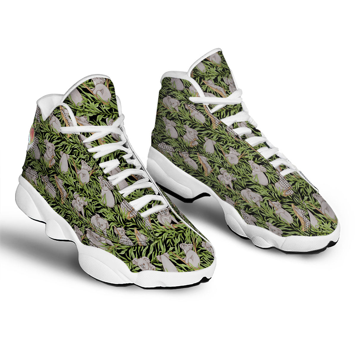Forest Koala Print Pattern White Basketball Shoes-grizzshop
